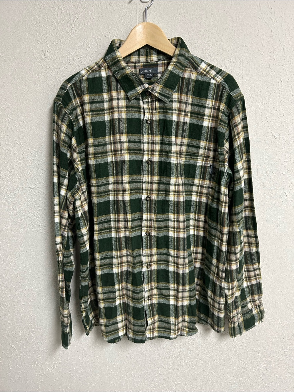 Eddie Bauer Green Gold Plaid Long Sleeve Brushed Cotton Flannel Shirt Mens XXL